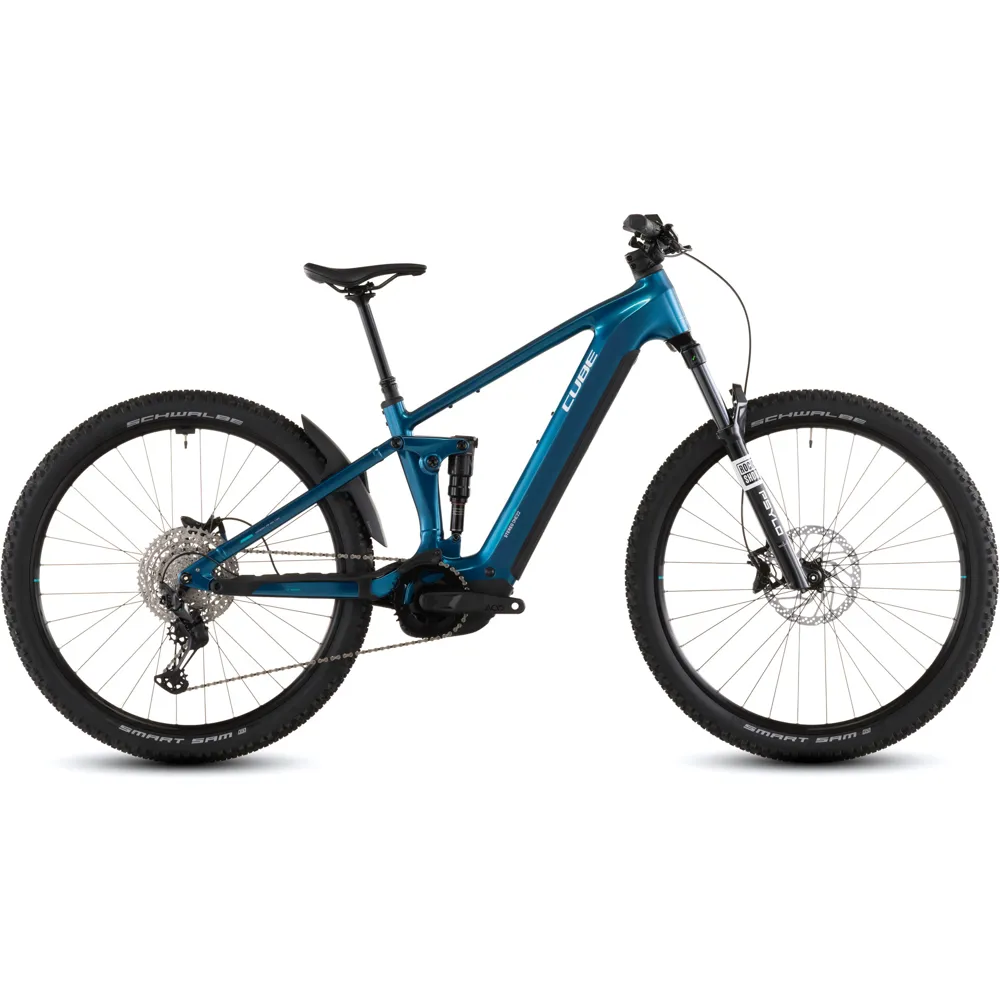 Team Cycles Cube Stereo Hybrid ONE22 Race 800Wh Electric Full Suspension Mountain Bike in Elctricblue and White | Interest FREE Finance & Online Refund Policy.