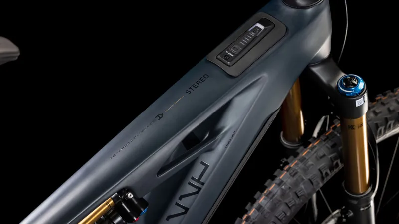 Cube Stereo Hybrid ONE77 HPC AT 800Wh Full Suspension Electric Mountain Bike in Carbon and Gold-1