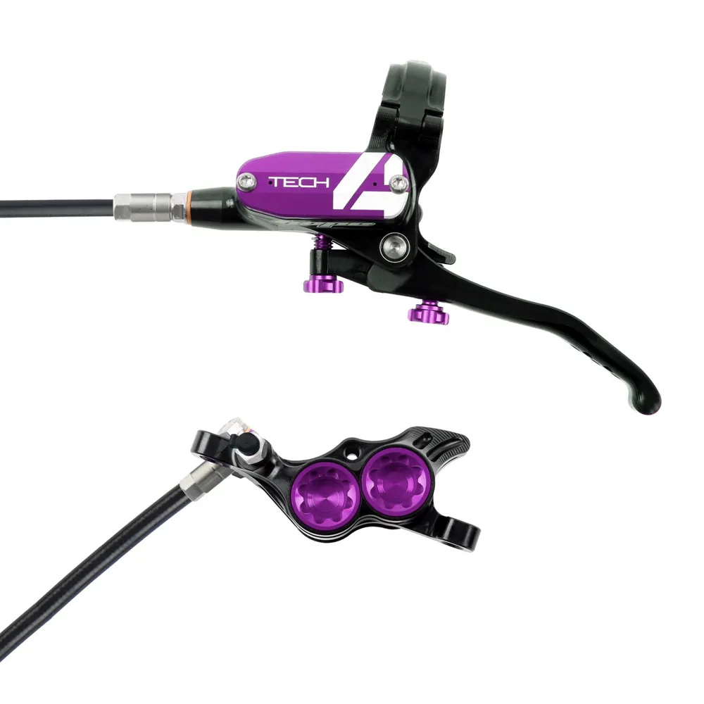 Team Cycles Hope Tech 4 E4 Right Hand Disc Brake Set in Black and Purple | Interest FREE Finance & Online Refund Policy.
