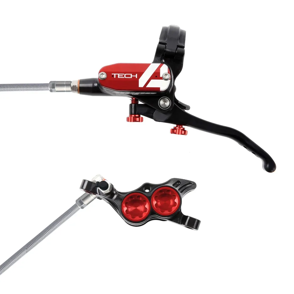 Team Cycles Hope Tech 4 E4 Disc Brakes - No Rotor - RightHand - Black and Red | Interest FREE Finance & Online Refund Policy.