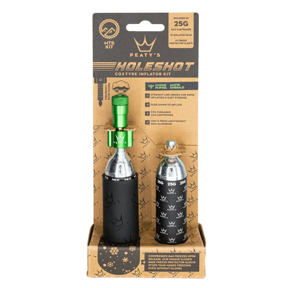Team Cycles Peaty's Holeshot CO2 Tyre Inflator in Emerald - MTB 25g | Interest FREE Finance & Online Refund Policy.