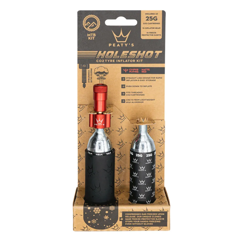 Team Cycles Peaty's Holeshot CO2 Tyre Inflator in Red - MTB 25g | Interest FREE Finance & Online Refund Policy.