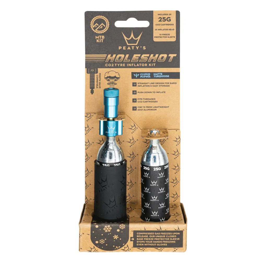 Team Cycles Peaty's Holeshot CO2 Tyre Inflator in Turquoise - MTB 25g | Interest FREE Finance & Online Refund Policy.