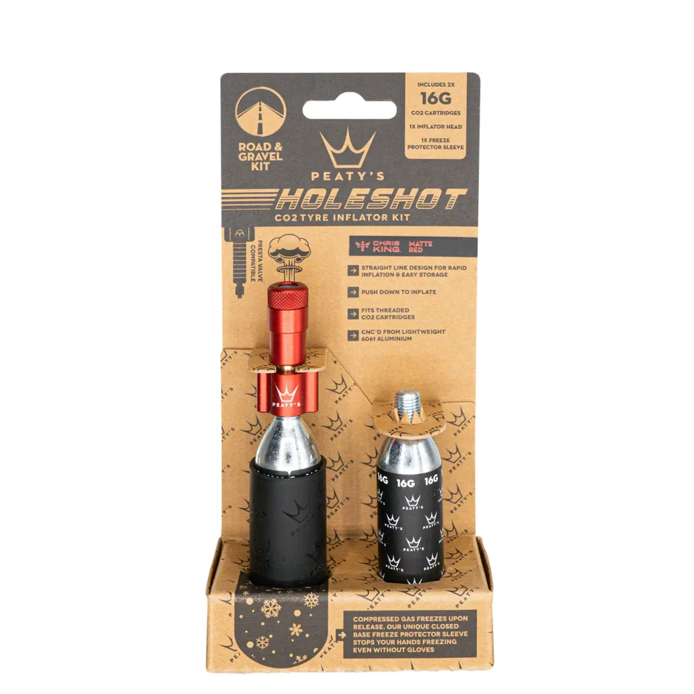 Team Cycles Peaty's Holeshot CO2 Tyre Inflator in Red - Road And Gravel 16g | Interest FREE Finance & Online Refund Policy.