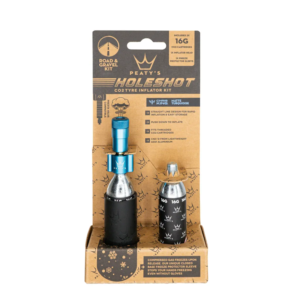 Team Cycles Peaty's Holeshot CO2 Tyre Inflator in Turquoise - Road And Gravel 16g | Interest FREE Finance & Online Refund Policy.