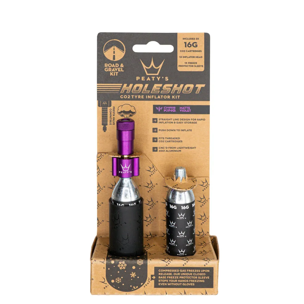 Team Cycles Peaty's Holeshot CO2 Tyre Inflator in Violet - Road And Gravel 16g | Interest FREE Finance & Online Refund Policy.